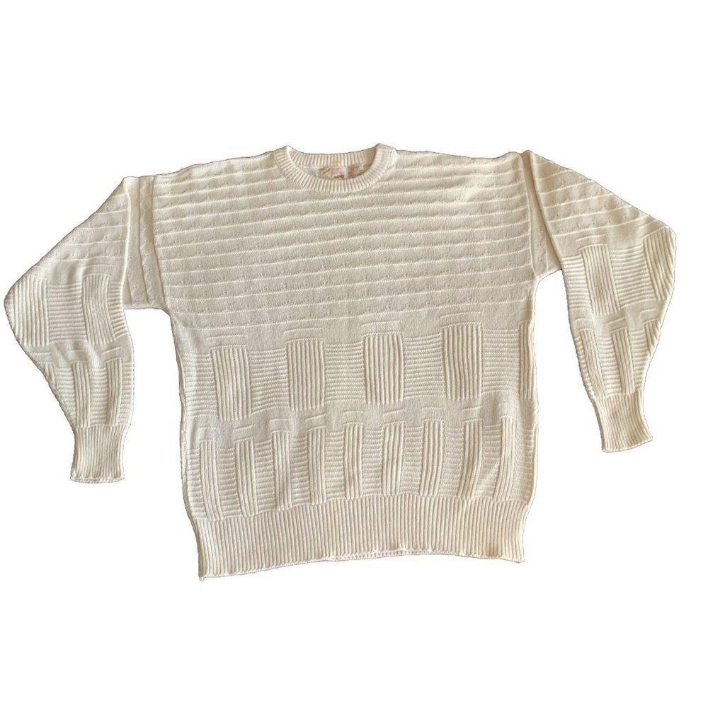 The Fox Collection Men’s XL Off White Cable Knit Crewneck Sweater Vintage